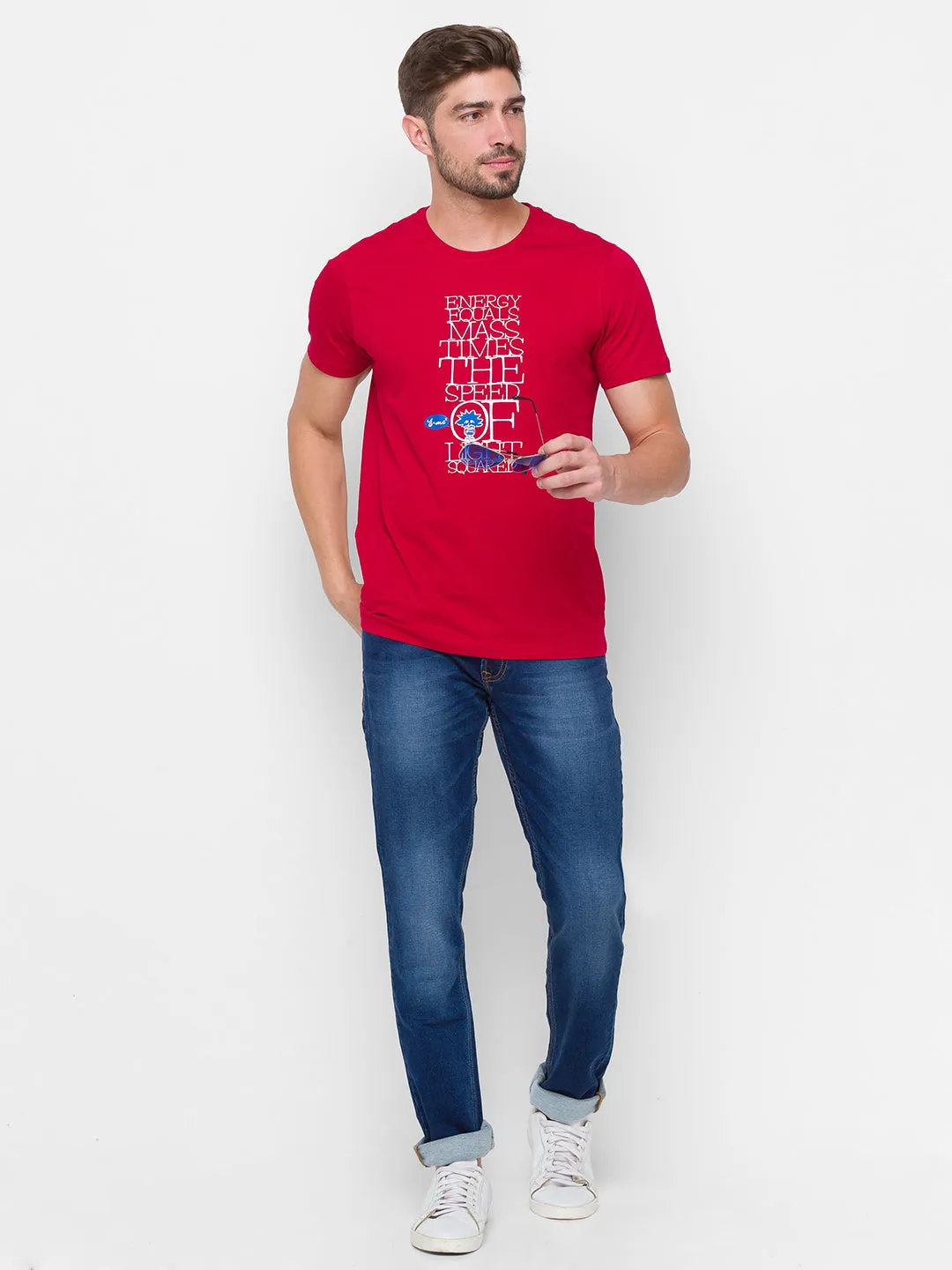 Albert Einstein By Spykar Men Red Cotton Printed T-Shirt