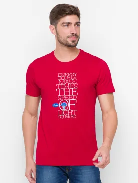 Albert Einstein By Spykar Men Red Cotton Printed T-Shirt