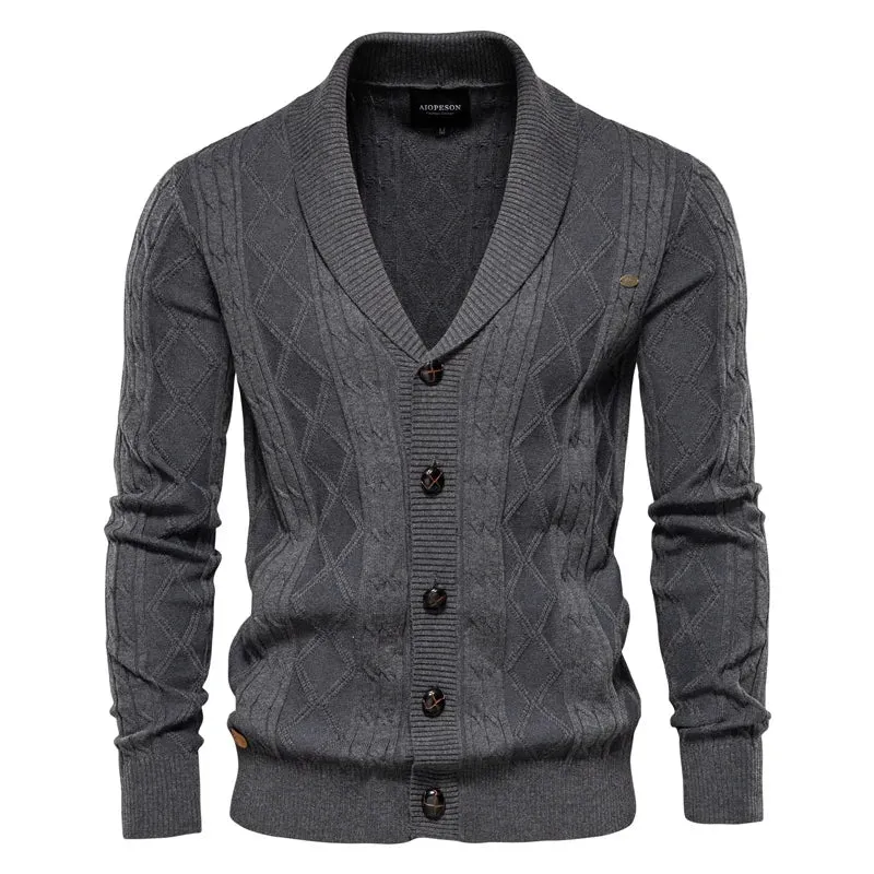 Argyle Solid Color Cardigan Men Casual Quality Zipper Cotton Winter Mens Sweaters Fashion Basic Cardigans for Men