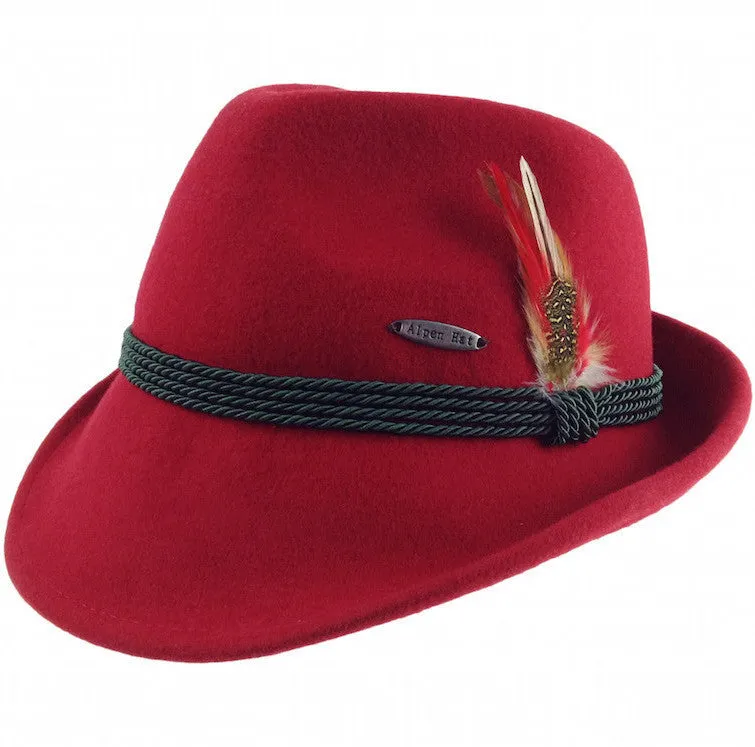 Bavarian Alpine Style 100% Wool Red Hat