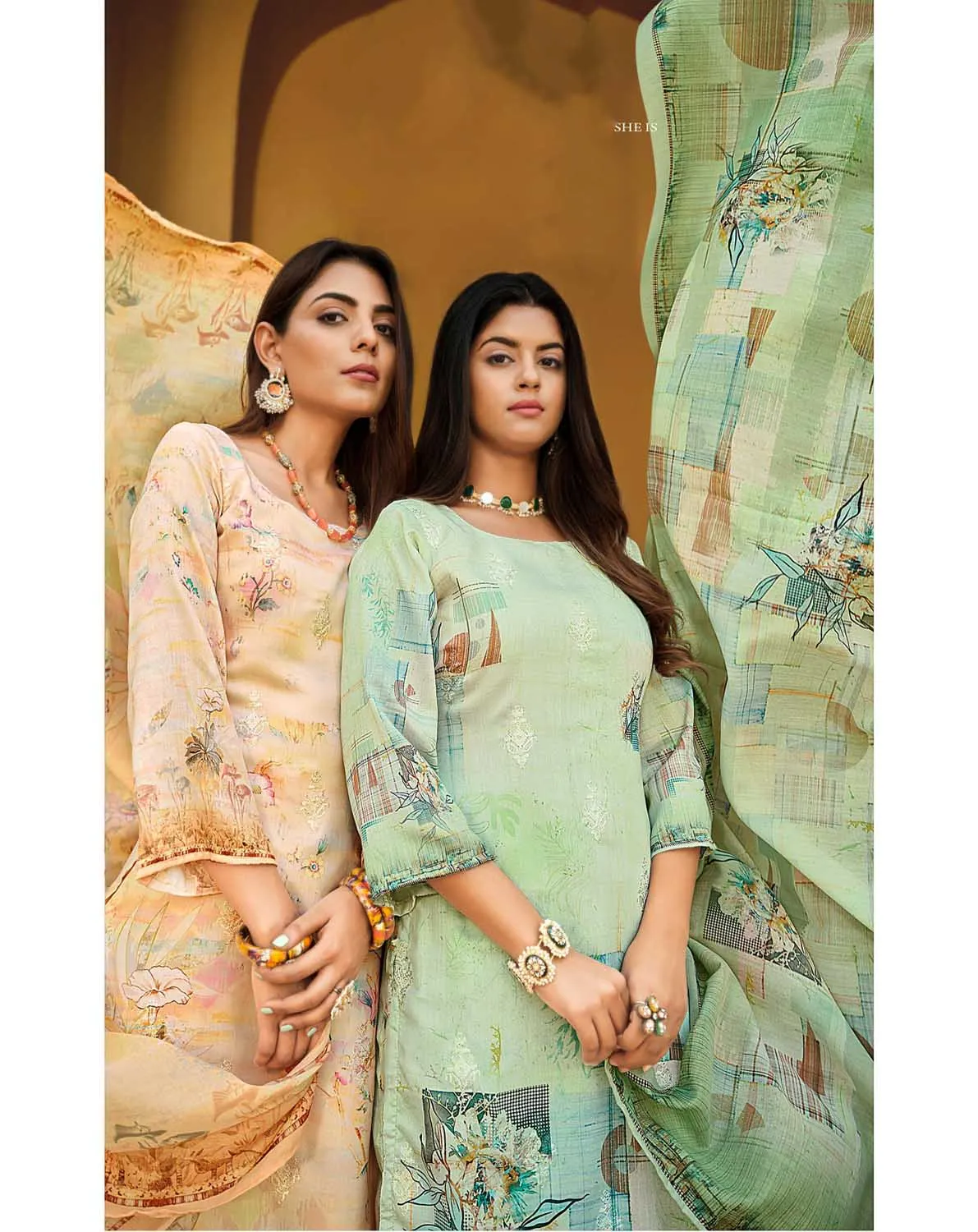 Belliza Unstitched Embroidered Women Cotton Suit Fabric Green