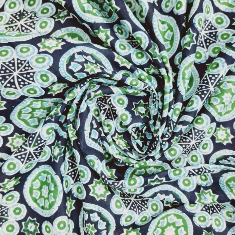 Black & Green HandBlock Print Cotton Fabric