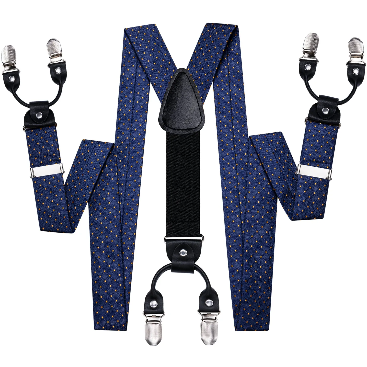 Blue Yellow Plaid Y Back Brace Clip-on Men's Suspender with Bow Tie Set