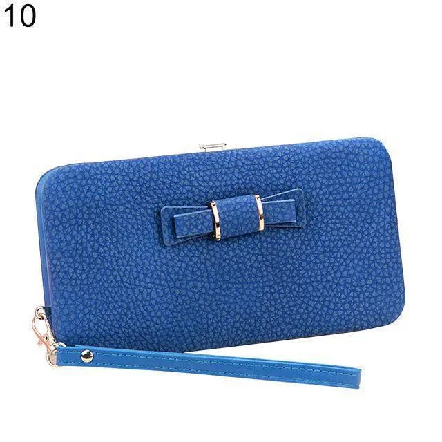 Bowknot Simple Long Wallet Clutch, with Phone holder in 10 colors