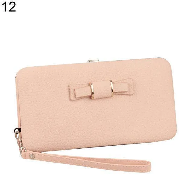 Bowknot Simple Long Wallet Clutch, with Phone holder in 10 colors