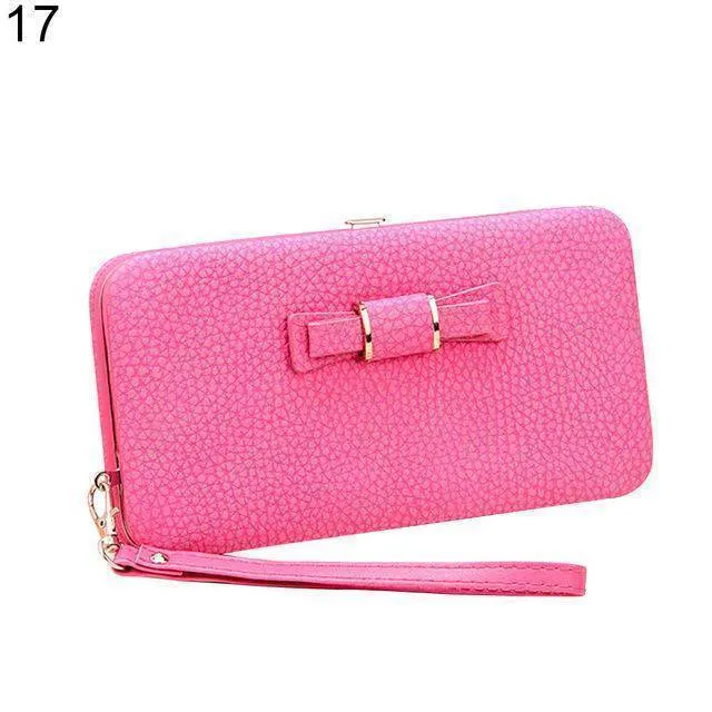 Bowknot Simple Long Wallet Clutch, with Phone holder in 10 colors