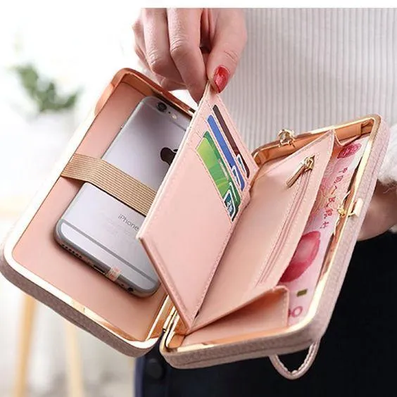 Bowknot Simple Long Wallet Clutch, with Phone holder in 10 colors