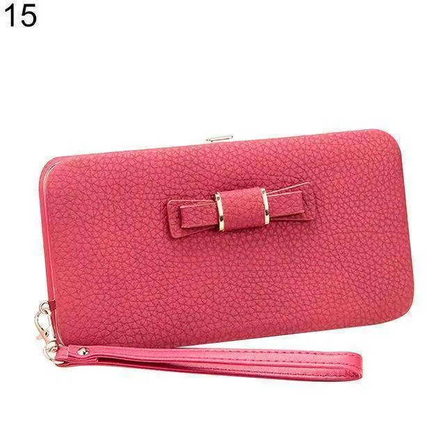 Bowknot Simple Long Wallet Clutch, with Phone holder in 10 colors