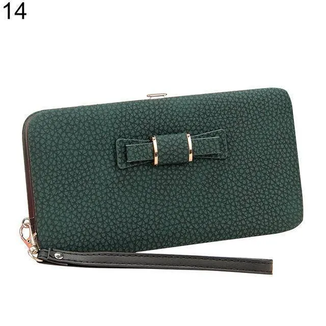 Bowknot Simple Long Wallet Clutch, with Phone holder in 10 colors