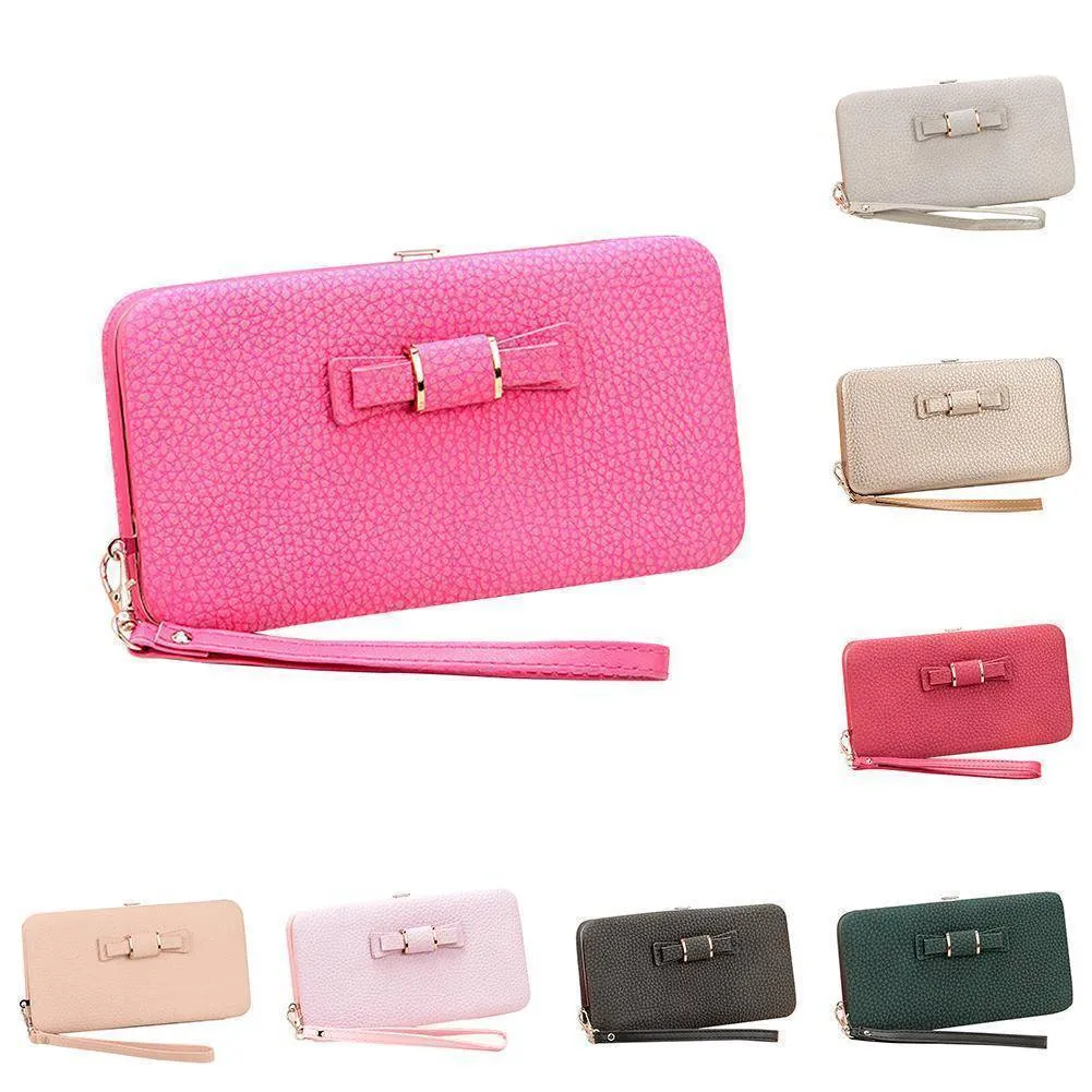 Bowknot Simple Long Wallet Clutch, with Phone holder in 10 colors