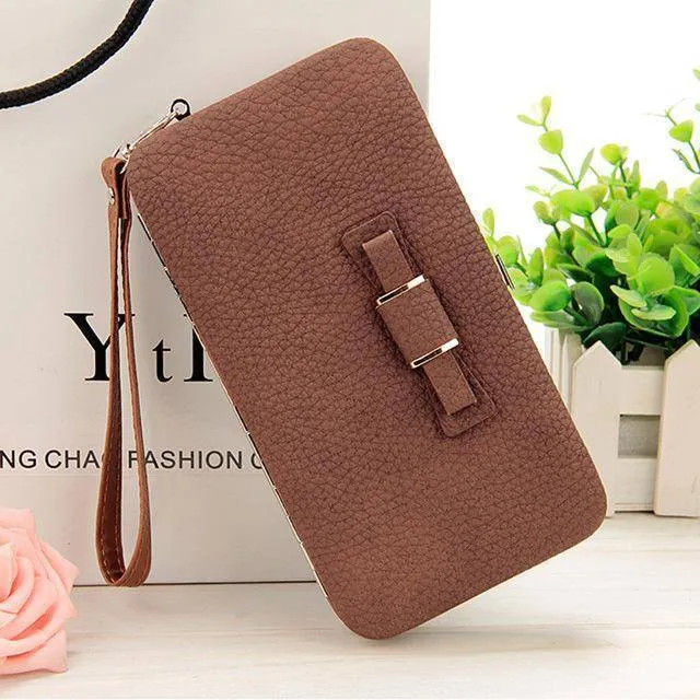 Bowknot Simple Long Wallet Clutch, with Phone holder in 10 colors