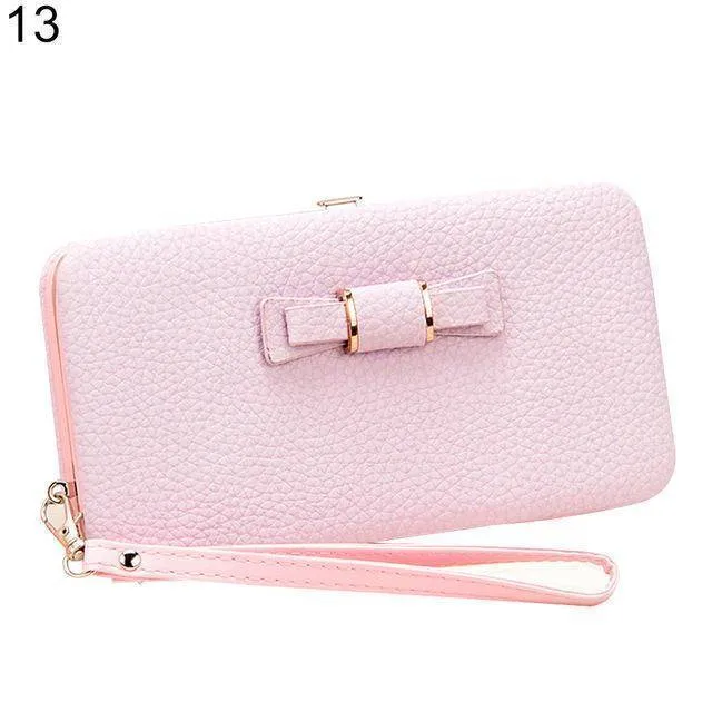 Bowknot Simple Long Wallet Clutch, with Phone holder in 10 colors