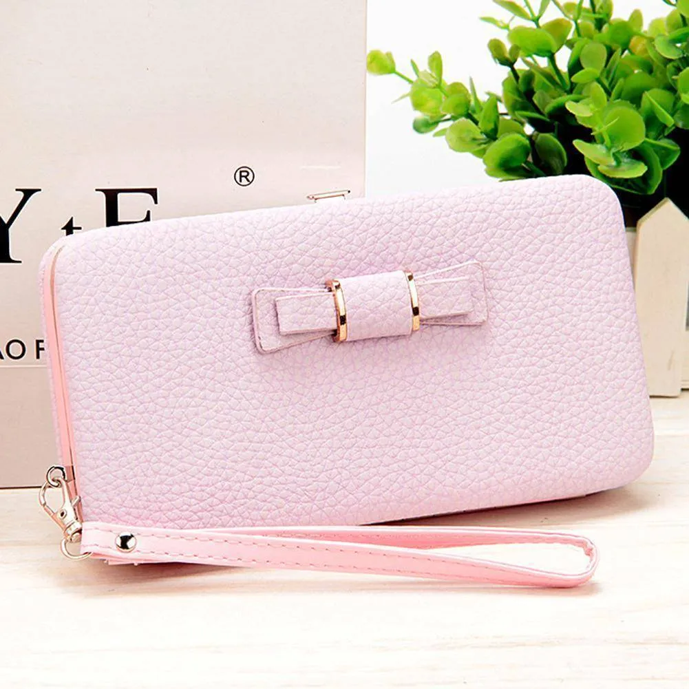 Bowknot Simple Long Wallet Clutch, with Phone holder in 10 colors