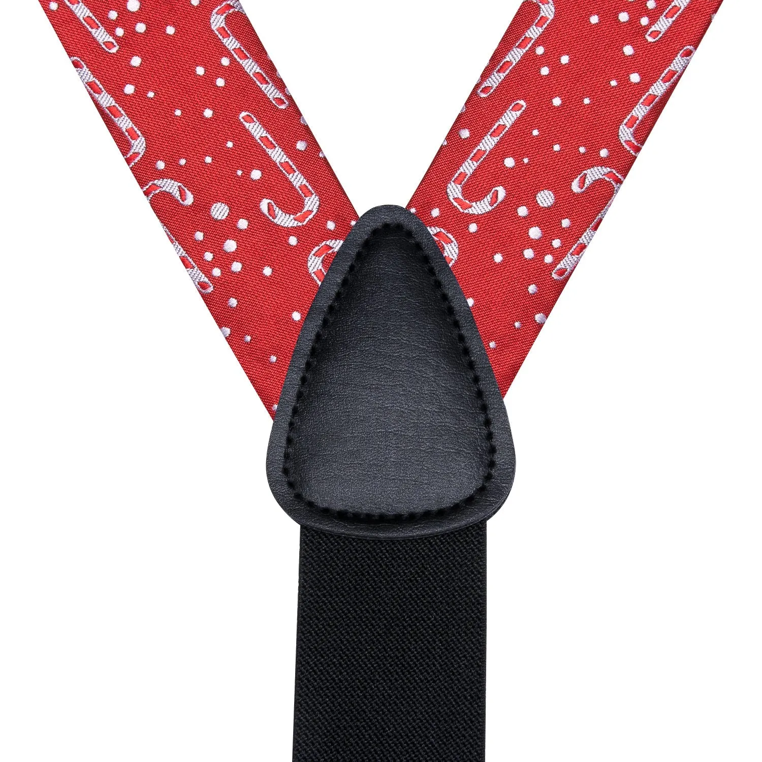 Christmas Red White Candy Cane Y Back Brace Clip-on Men's Suspender with Bow Tie Set