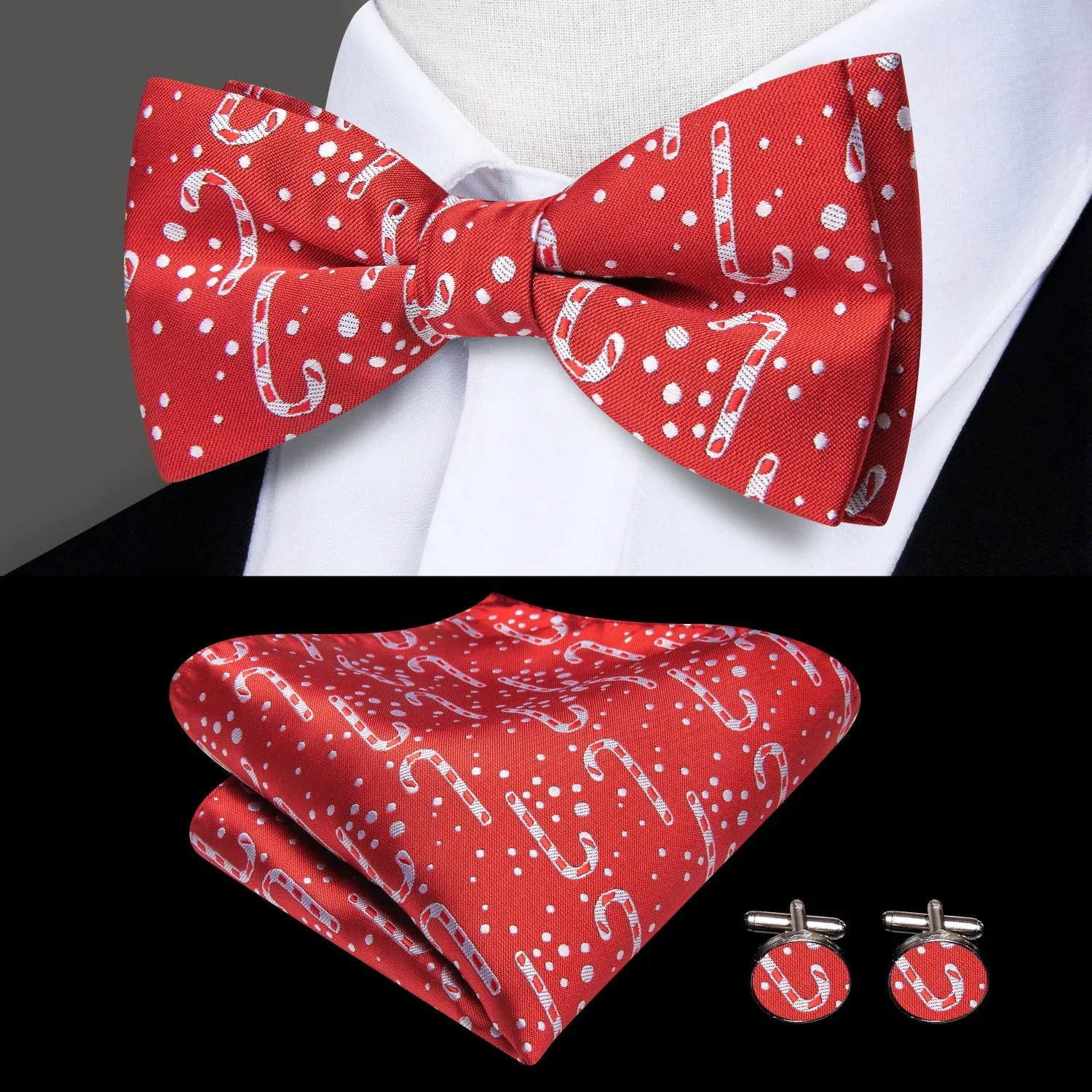 Christmas Red White Candy Cane Y Back Brace Clip-on Men's Suspender with Bow Tie Set