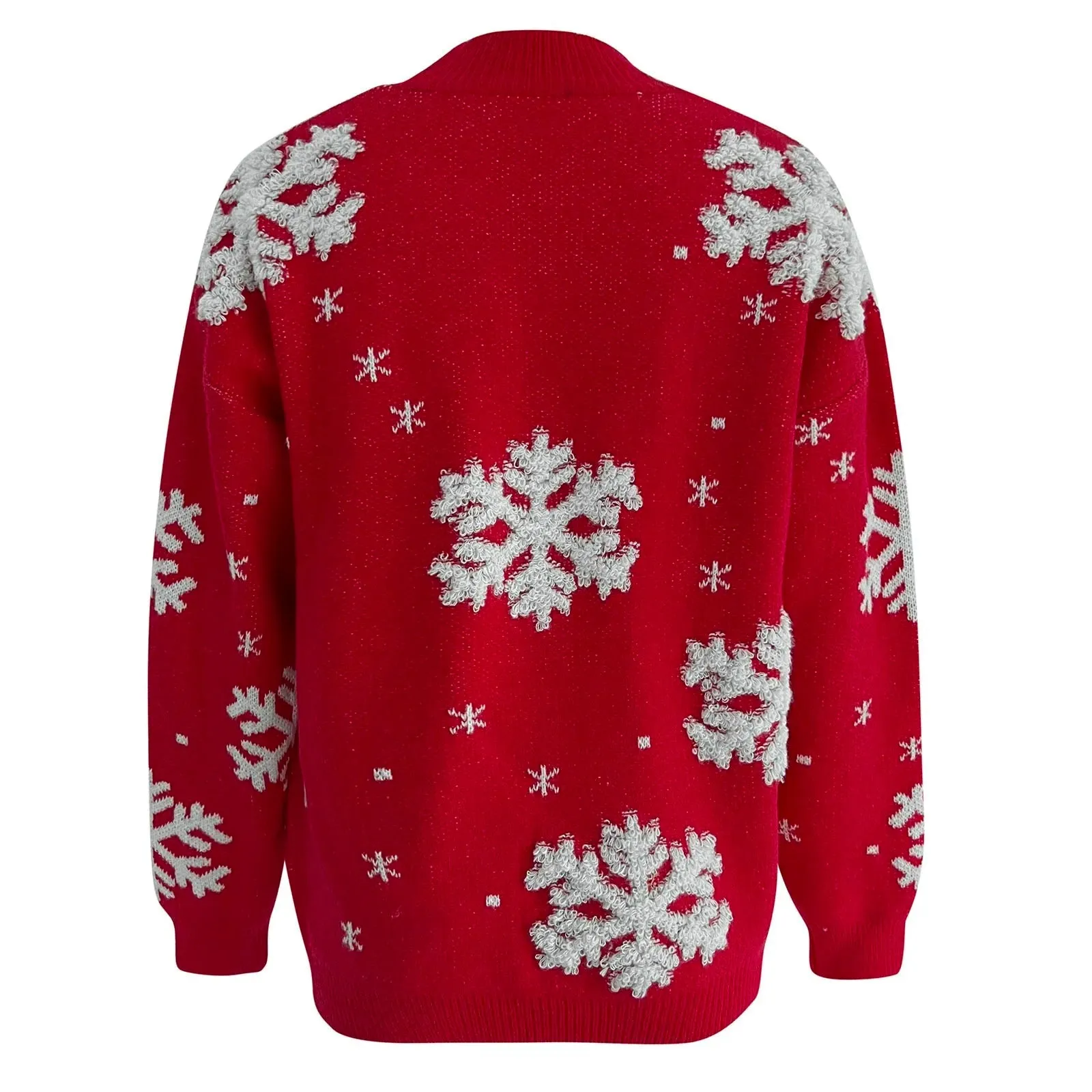 Christmas Snowflake Print Oversized Sweater with Full Sleeves