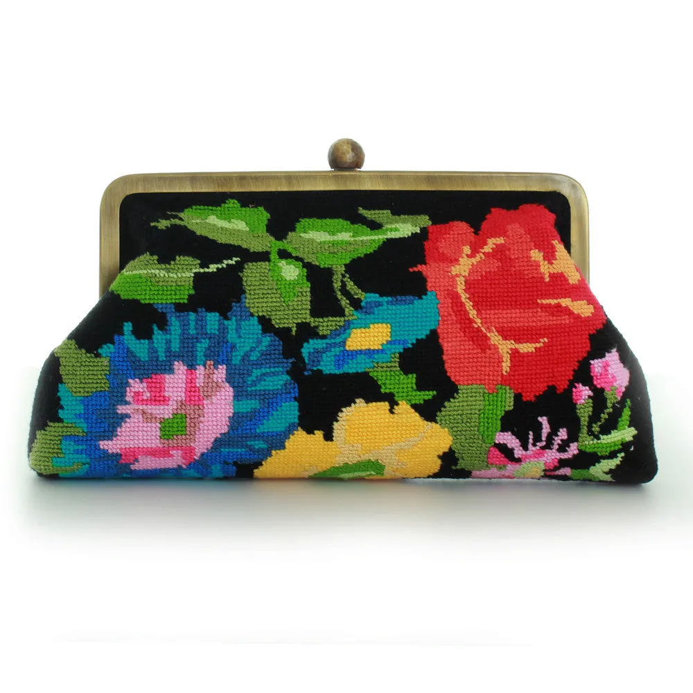 Classic Flower Canva Black Clutch