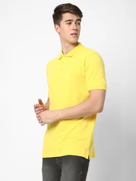 Cotstyle Cotton Fabrics Polo Short Length Plain Half Sleeve Casual & Daily Wear Men's T Shirts - Pack of 1 - Yellow Colour