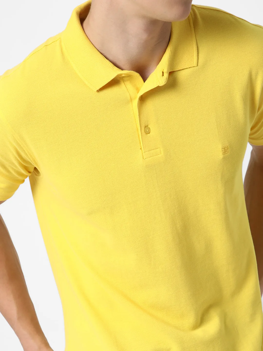 Cotstyle Cotton Fabrics Polo Short Length Plain Half Sleeve Casual & Daily Wear Men's T Shirts - Pack of 1 - Yellow Colour