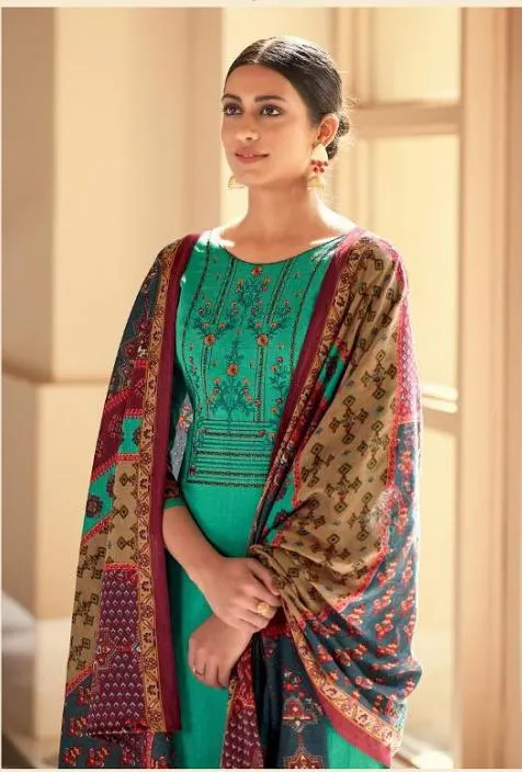 Cotton Salwar Suit Karachi Green Dress Material With Embroidery for Women