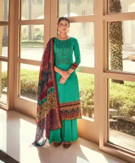 Cotton Salwar Suit Karachi Green Dress Material With Embroidery for Women