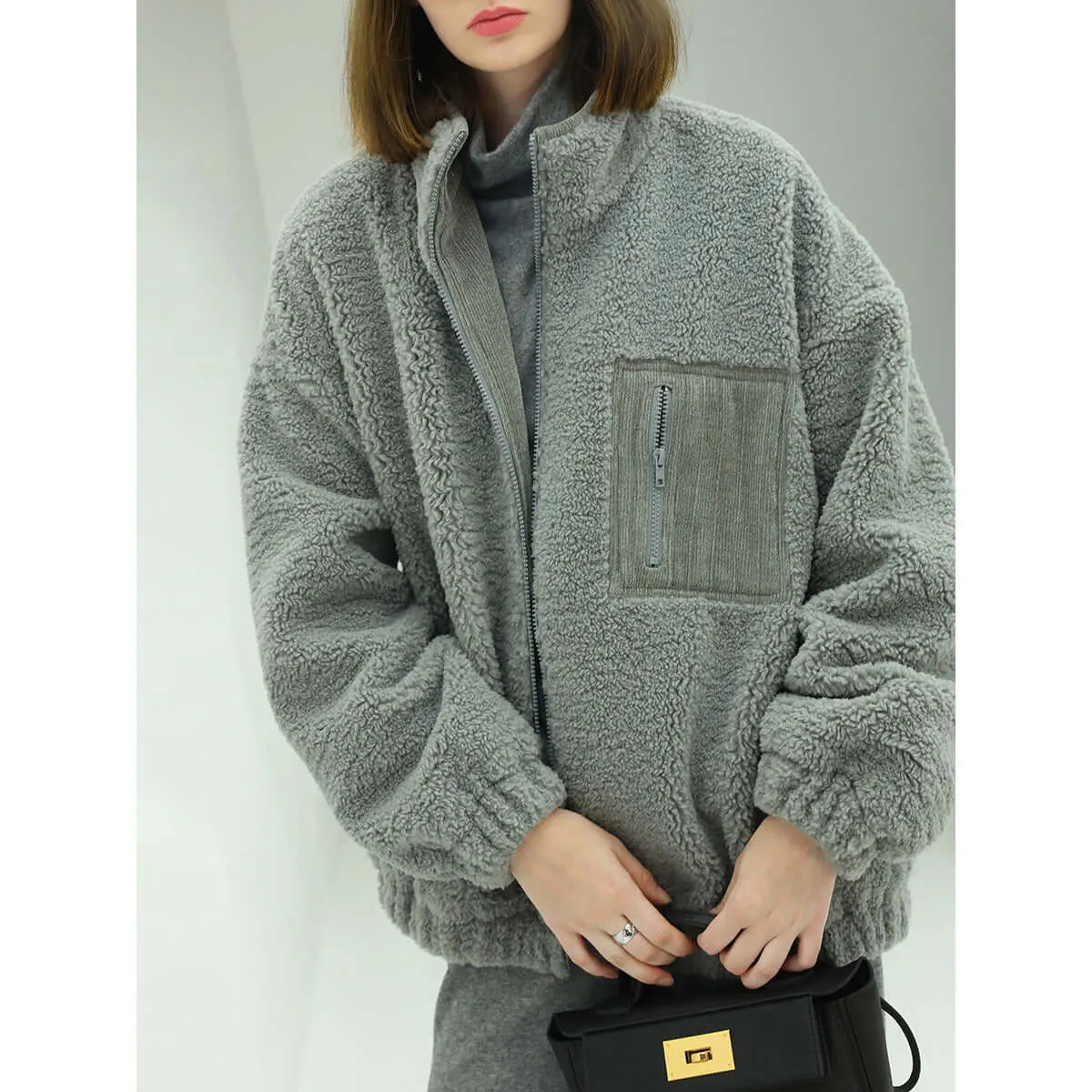 Cozy Zip Up Grey Plush Jacket