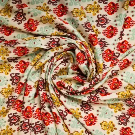 Cream With Multi Color Traditional Rayon Fabric