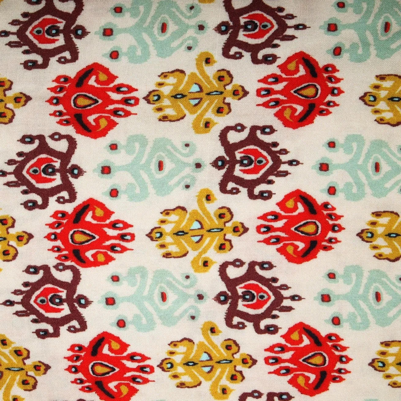 Cream With Multi Color Traditional Rayon Fabric