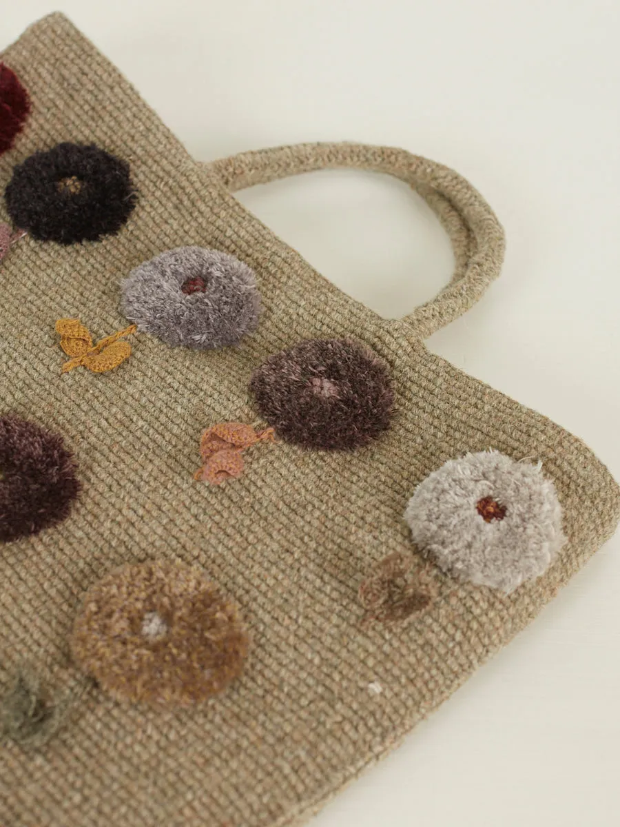 Crochet Wool Tote with Tufted Flowers