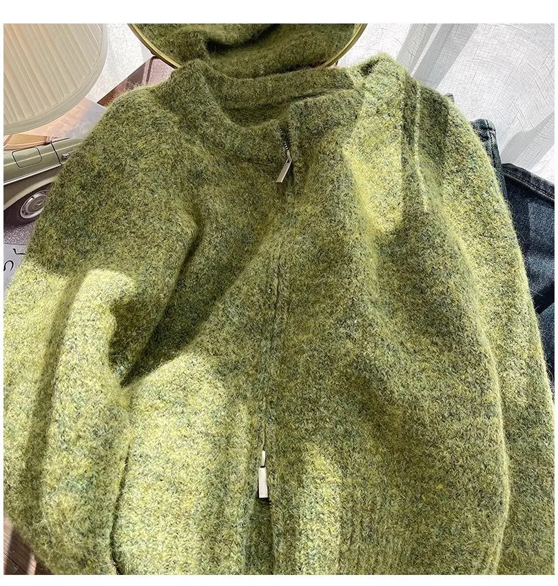 double zipper sweater jacket for women knitted cardigan      S4793