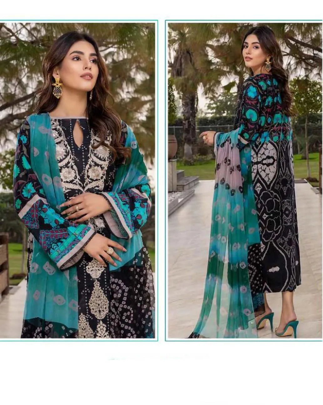 Embroidered Blue Pakistani Cotton Salwar Suits Set