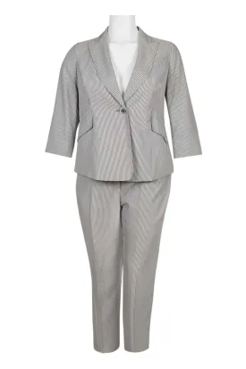 Evan Picone Notched Collar One Button Long Sleeve Twill Pants Suit (Plus Size)