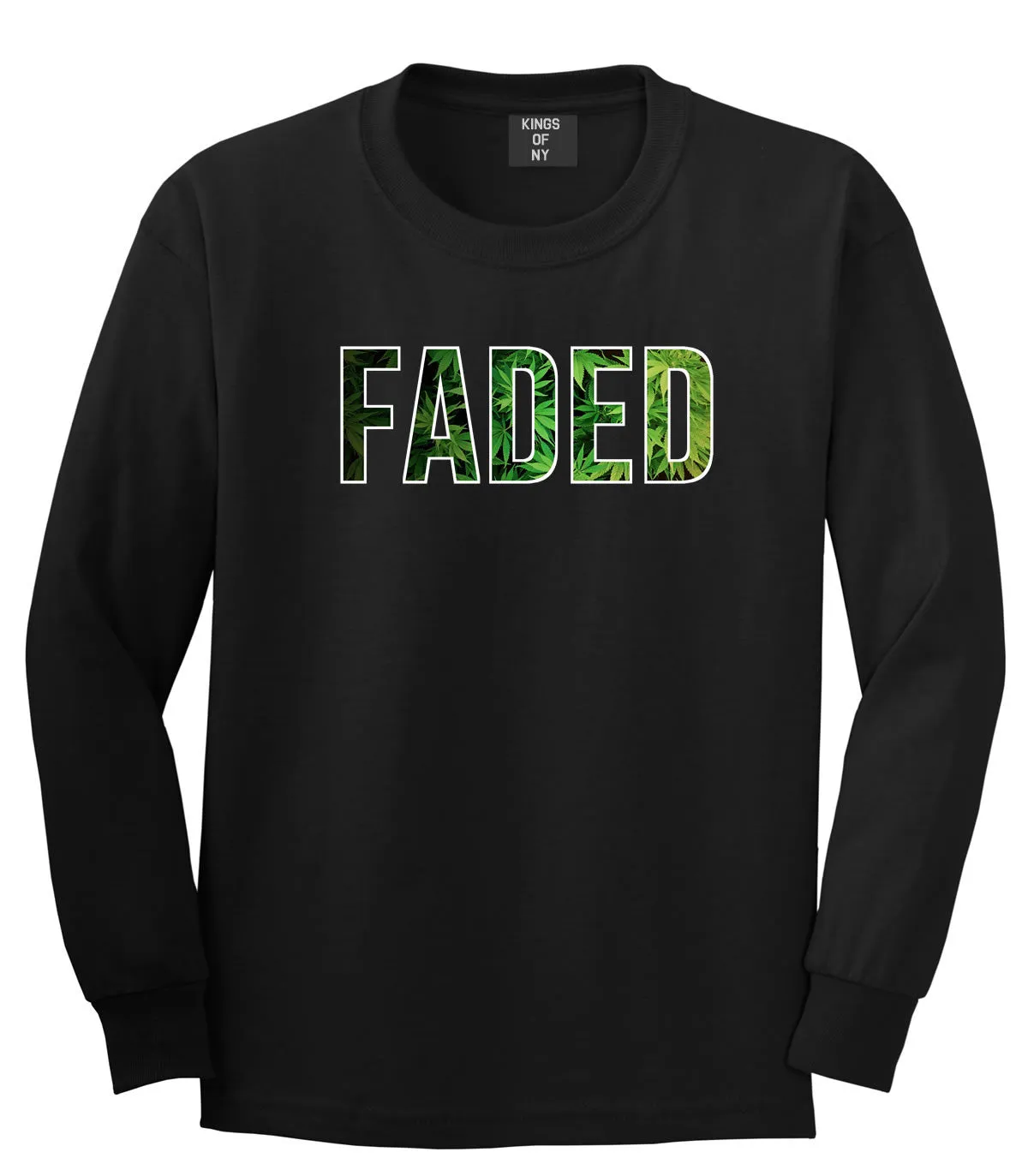 Faded Marijuana Weed Print Long Sleeve T-Shirt