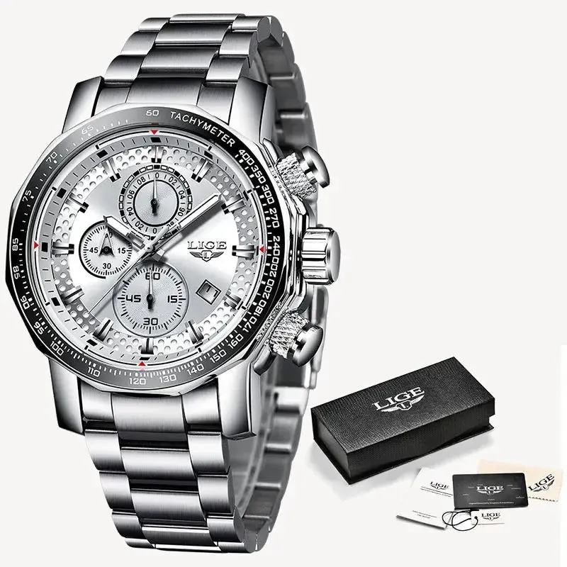 Fashion Mens Watches LIGE Luxury Stainless Steel Waterproof Quartz Watch Men Top Brand Business Chronograph Relogio Masculino