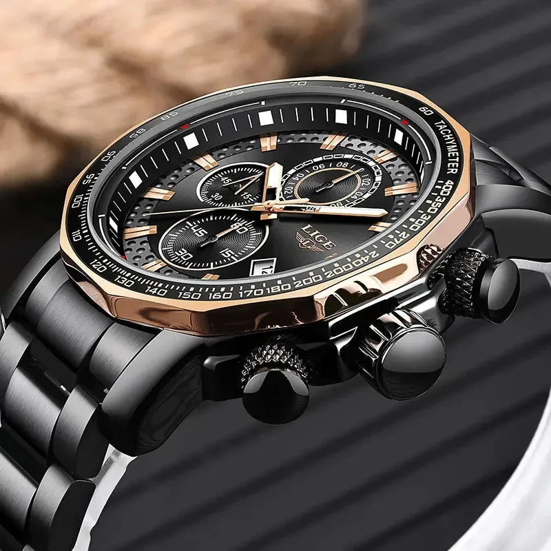 Fashion Mens Watches LIGE Luxury Stainless Steel Waterproof Quartz Watch Men Top Brand Business Chronograph Relogio Masculino