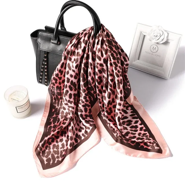 Fashion Silk Scarf Leopard Printed Bandana Shawl #FS-14