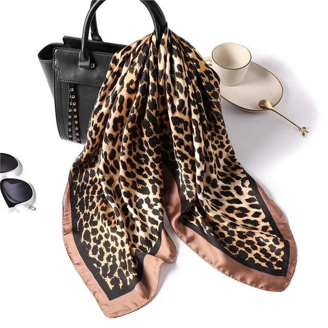 Fashion Silk Scarf Leopard Printed Bandana Shawl #FS-14