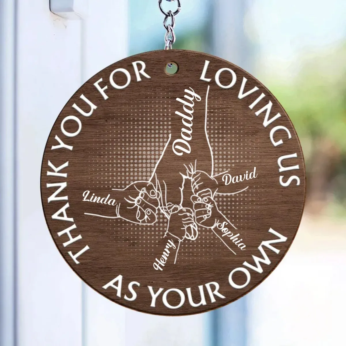 Father - Thank You For Loving Us As Your Own - Personalized Wooden Keychain (TL)