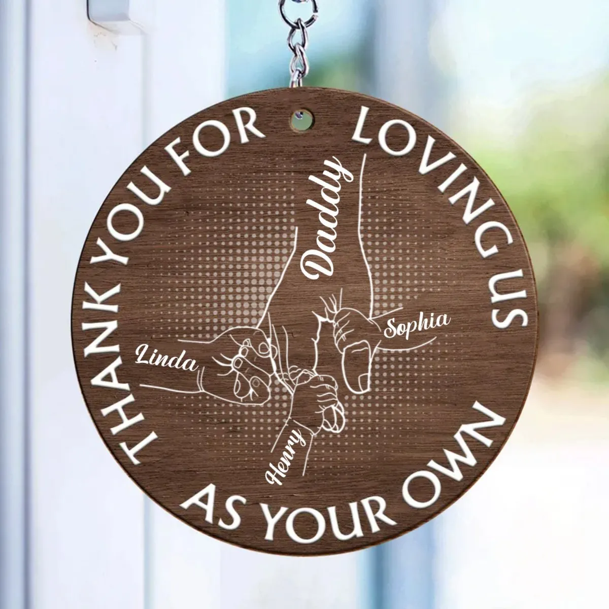 Father - Thank You For Loving Us As Your Own - Personalized Wooden Keychain (TL)