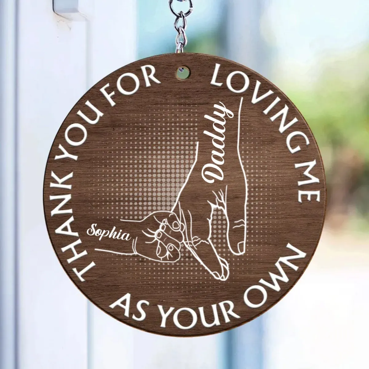 Father - Thank You For Loving Us As Your Own - Personalized Wooden Keychain (TL)