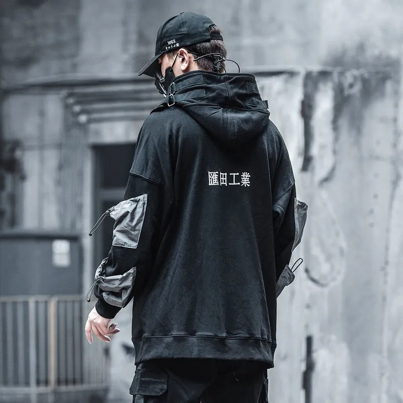 Fish Hooded Sweatshirt Men Hip Hop Streetwear Hoodies Oversize Cargo Sweatshirts Green Harajuku Male Tops BB008