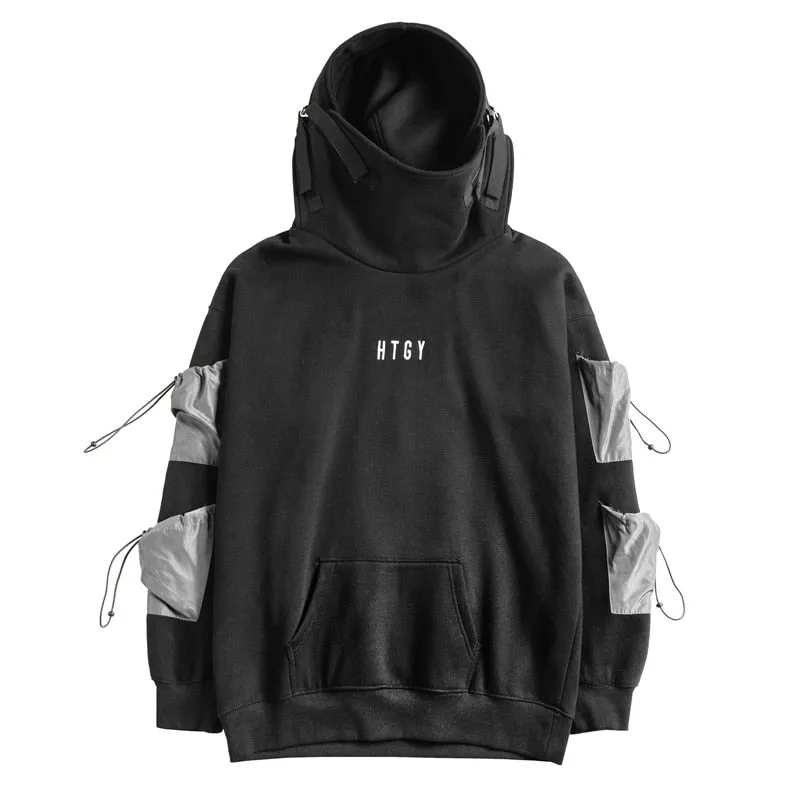 Fish Hooded Sweatshirt Men Hip Hop Streetwear Hoodies Oversize Cargo Sweatshirts Green Harajuku Male Tops BB008