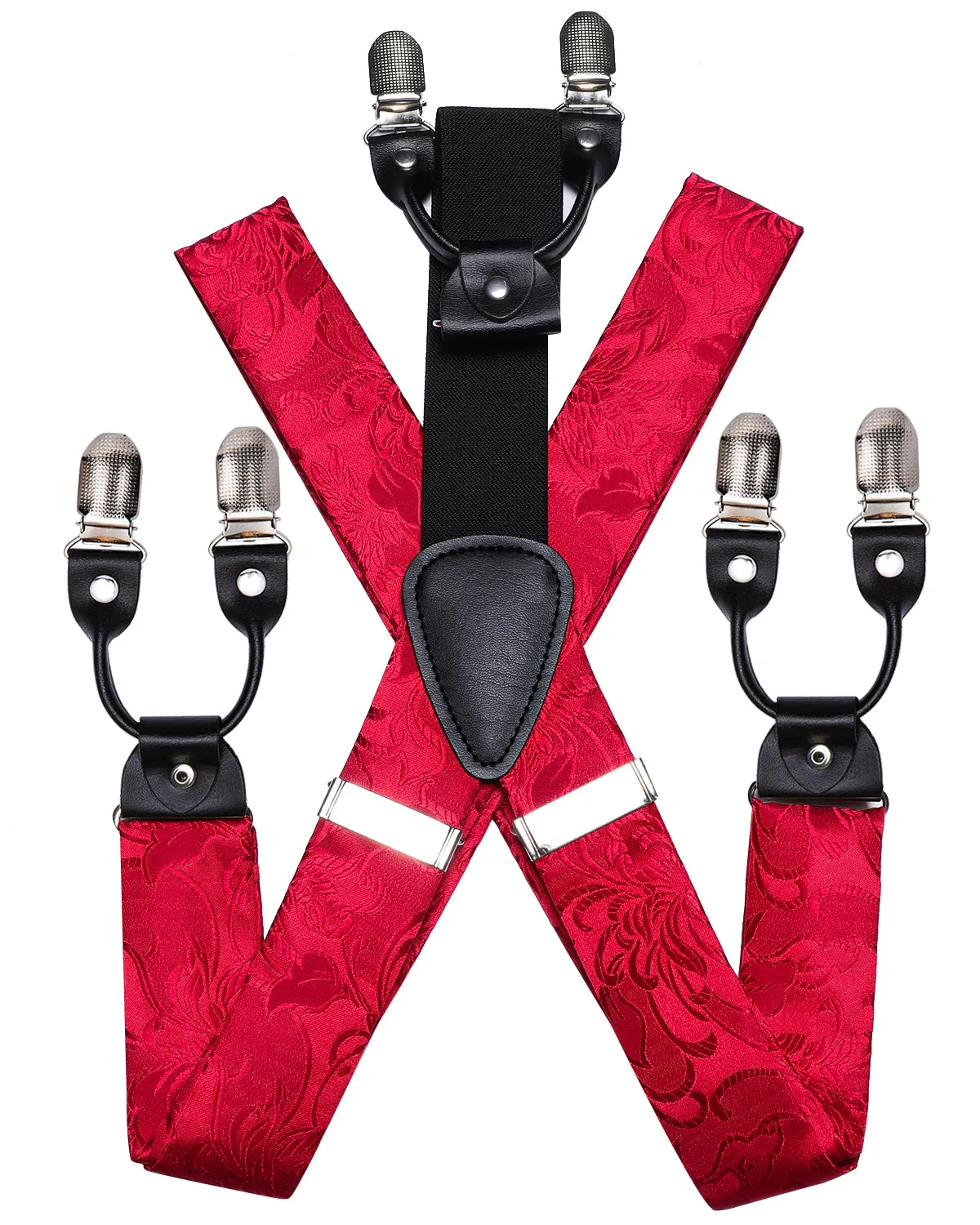 Formal Red Floral Brace Clip-on Men's Suspender with Bow Tie Set