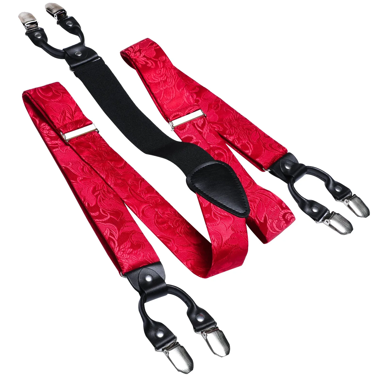 Formal Red Floral Brace Clip-on Men's Suspender with Bow Tie Set