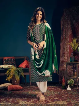 Fully Stitched Rayon Green Salwar Suits with Dupatta