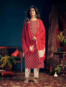 Fully Stitched Rayon Red Salwar Suits with Dupatta