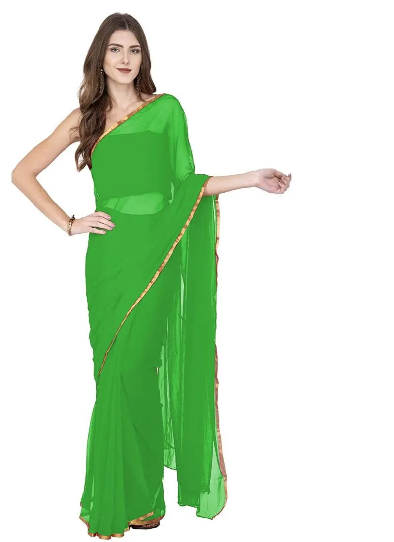 Generic Women's Chiffon Saree (Green, 5-6 Mtrs)