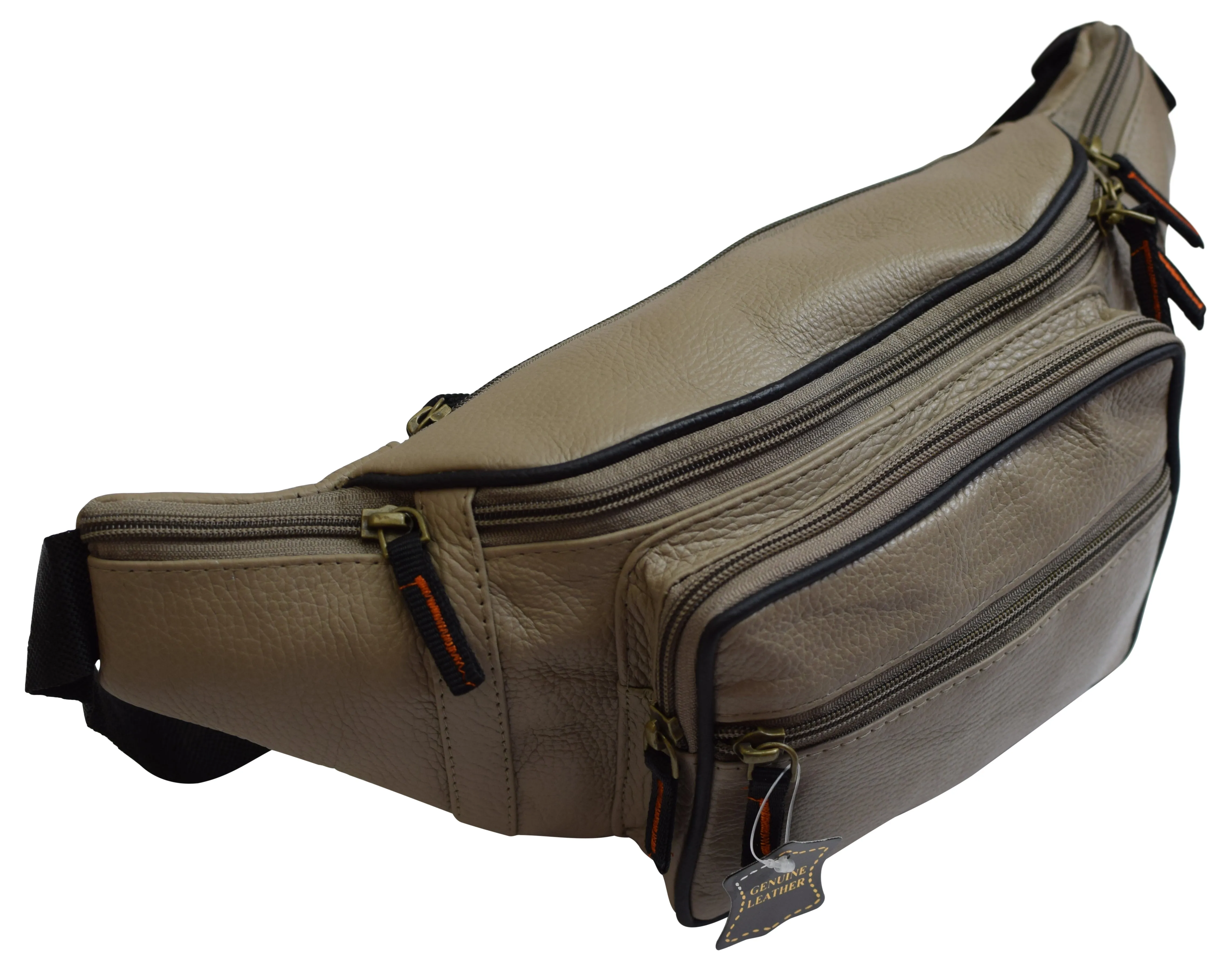 Genuine Pebbled Leather Fanny Pack Multiple Pockets Waist Bag Travel Hiking Sports 7311