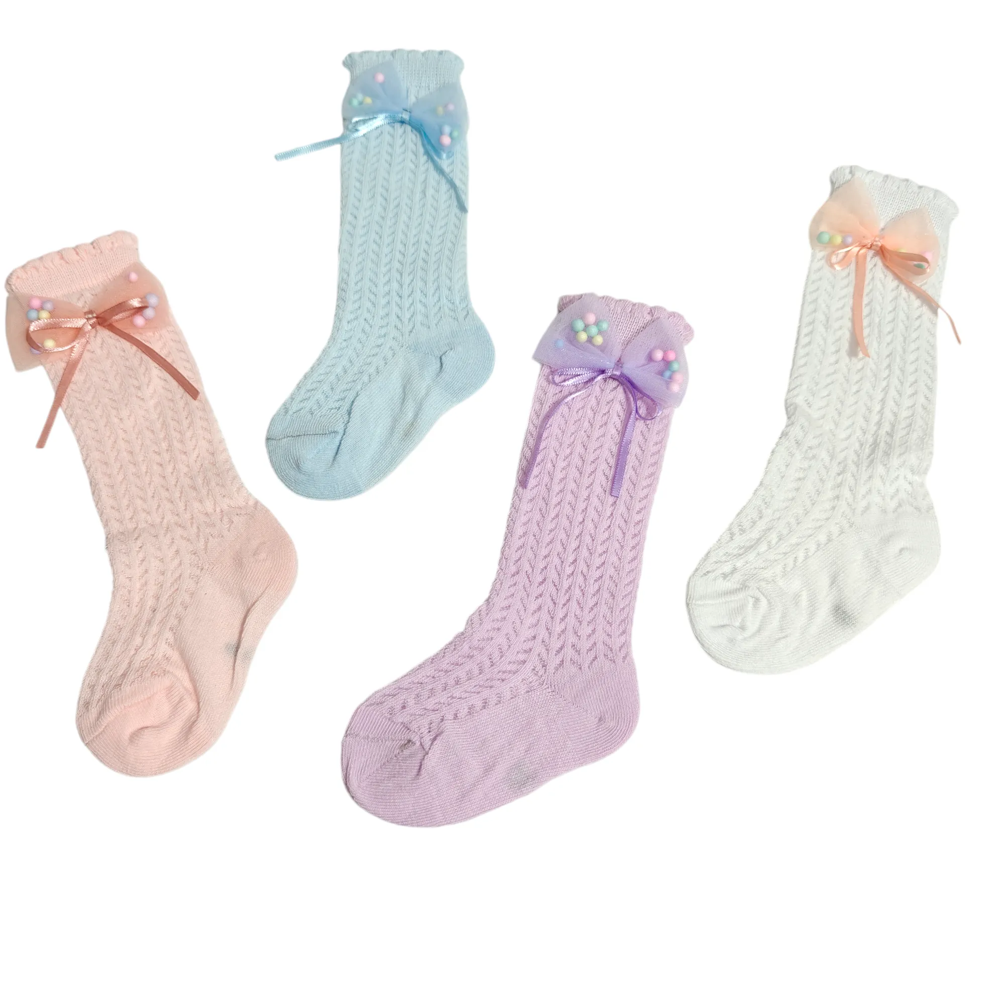 GIRLS' RIBBONED BOW LONG SOCKS