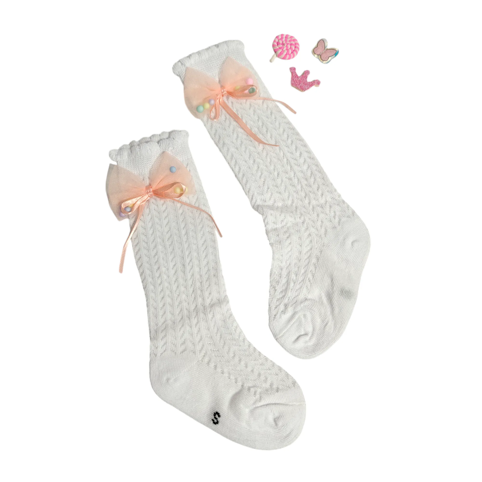 GIRLS' RIBBONED BOW LONG SOCKS